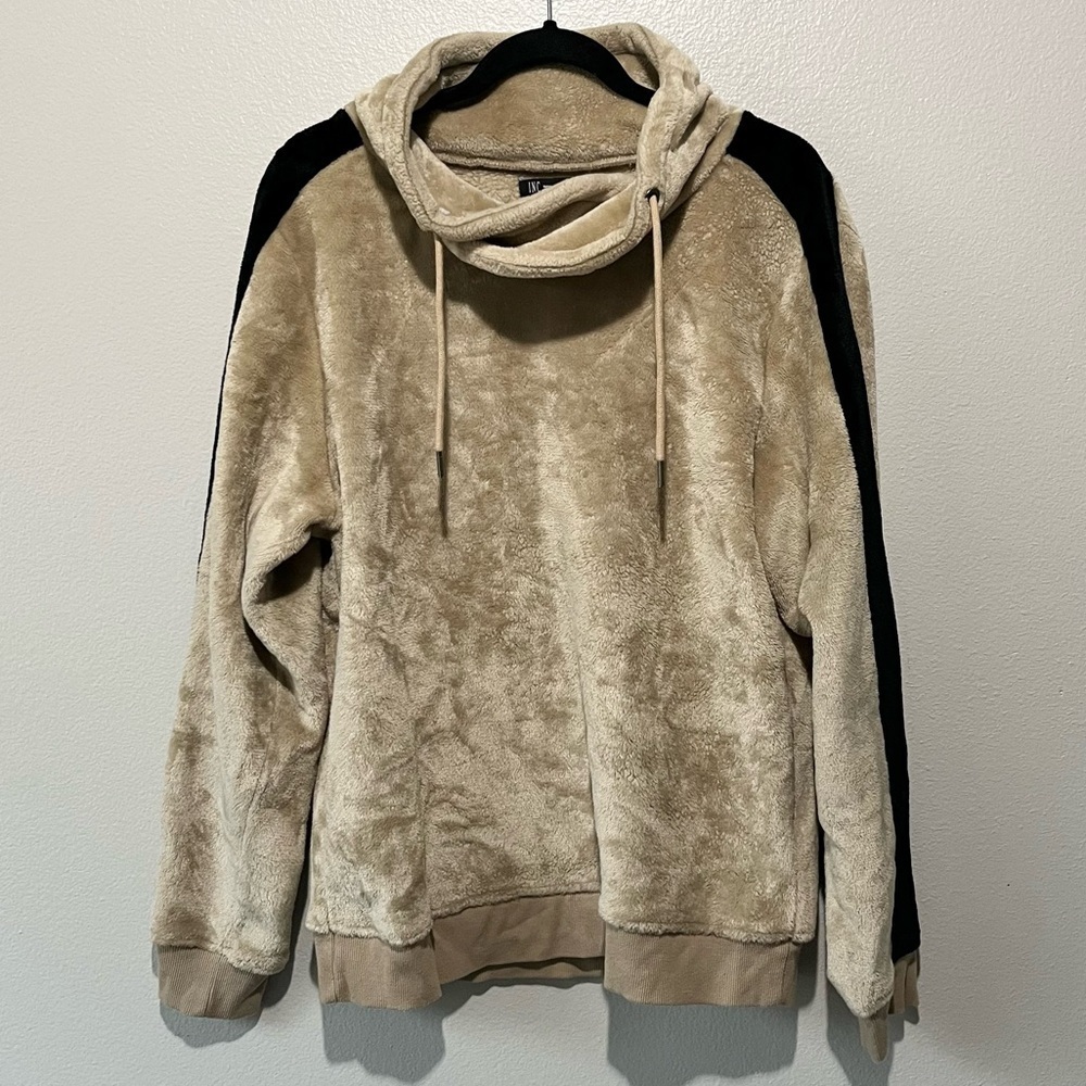 INC- Neutral Tan and Black Soft Fluffy Sweater Size L